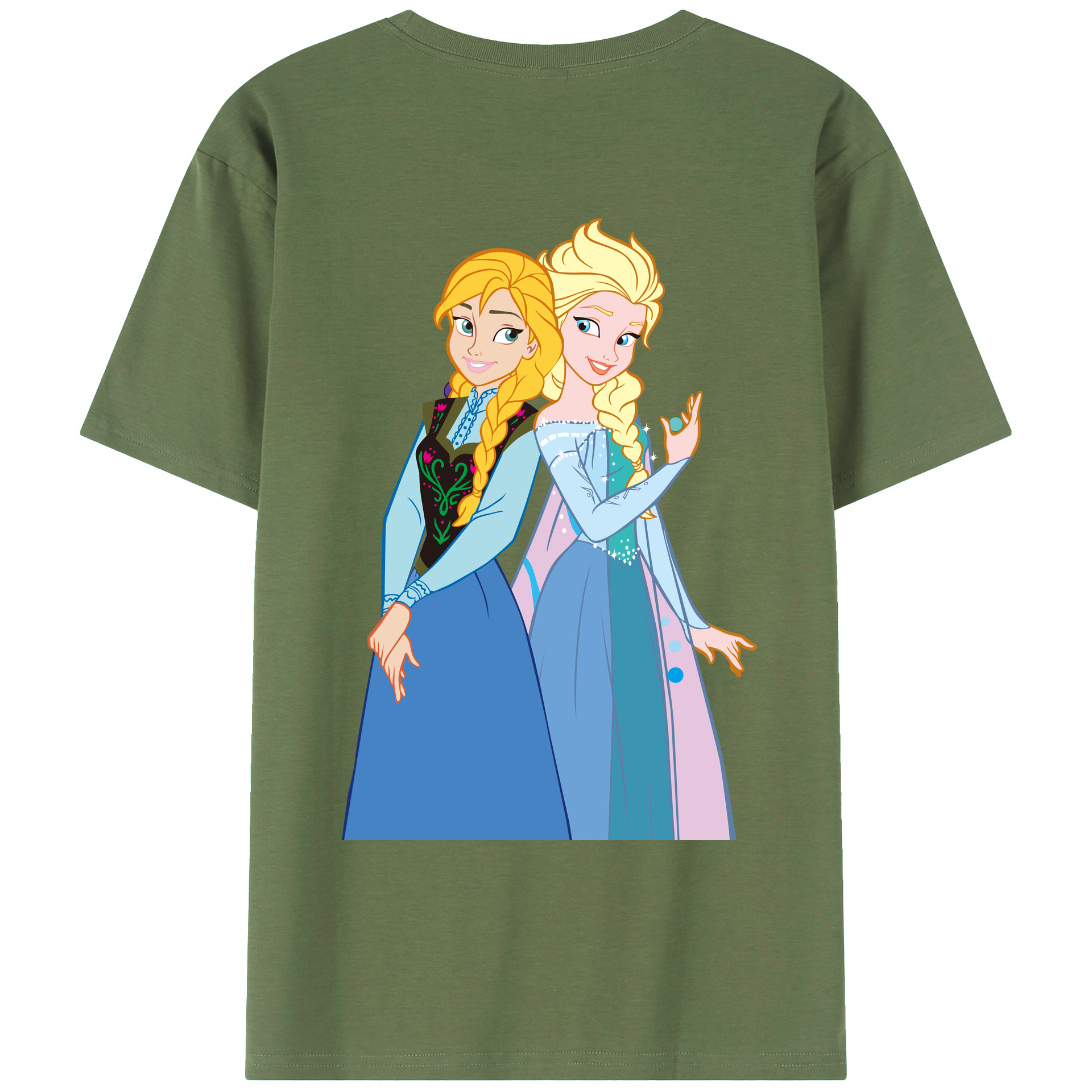 （画像用） アナと雪の女王 アンナ エルサ Frozen Anna Elsa 綿100％ メンズ半袖Tシャツ（バックプリント） 通気性
